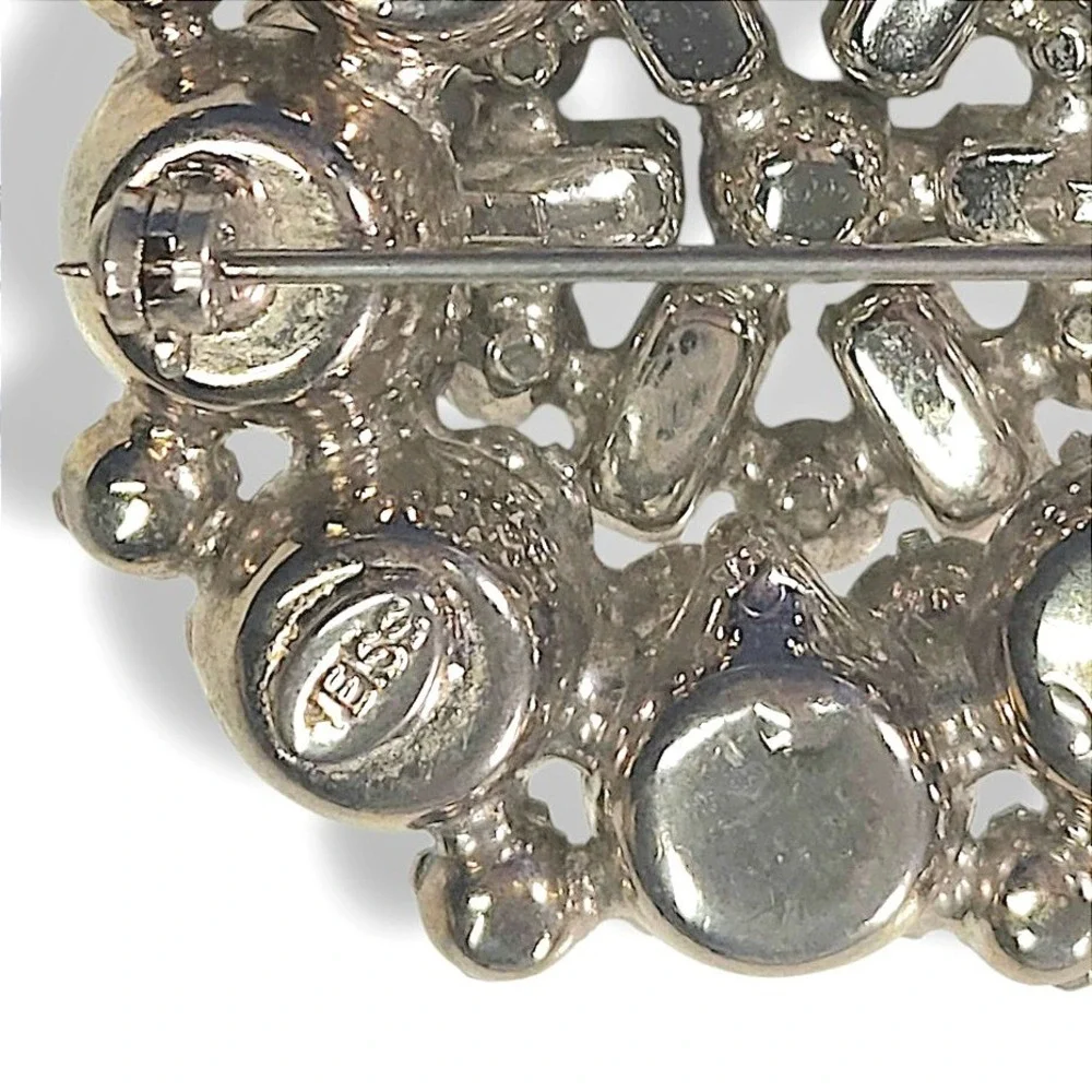 Weiss Clear Rhinestone Brooch Silver Tone Round Cluster Vintage Glam OS